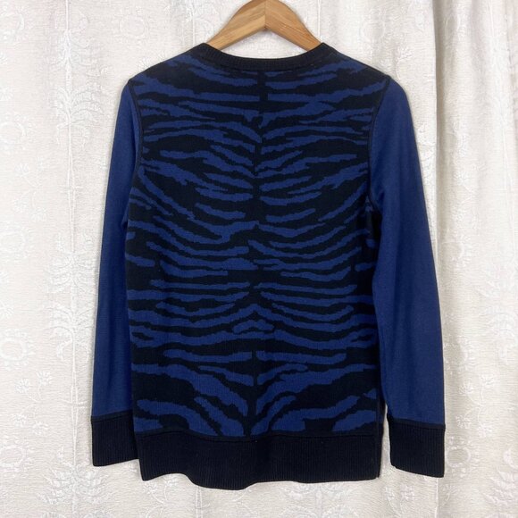Belford zebra print cotton blend crewneck sweater blue black colorblock stretch - Picture 3 of 5